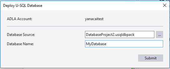 Herramientas de Data Lake para Visual Studio: Asistente para implementar paquetes de base de datos U-SQL