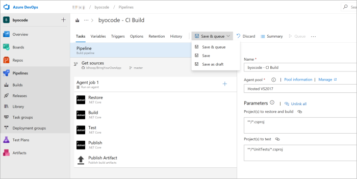 Página de compilaciones de Azure DevOps