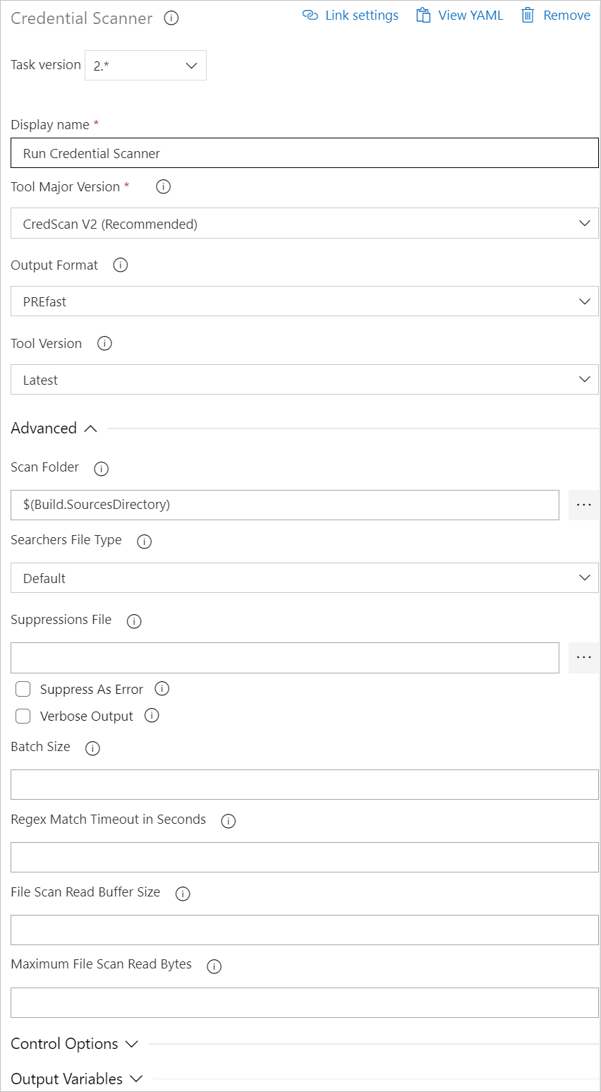 Configuración de la tarea de compilación del analizador de credenciales
