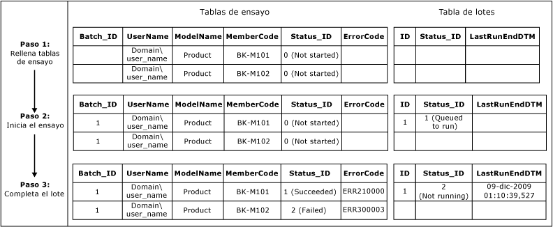 Flujo de trabajo de proceso de ensayo