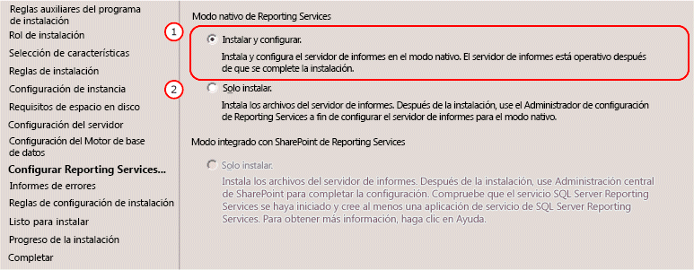 Configuración del modo nativo de SSRS