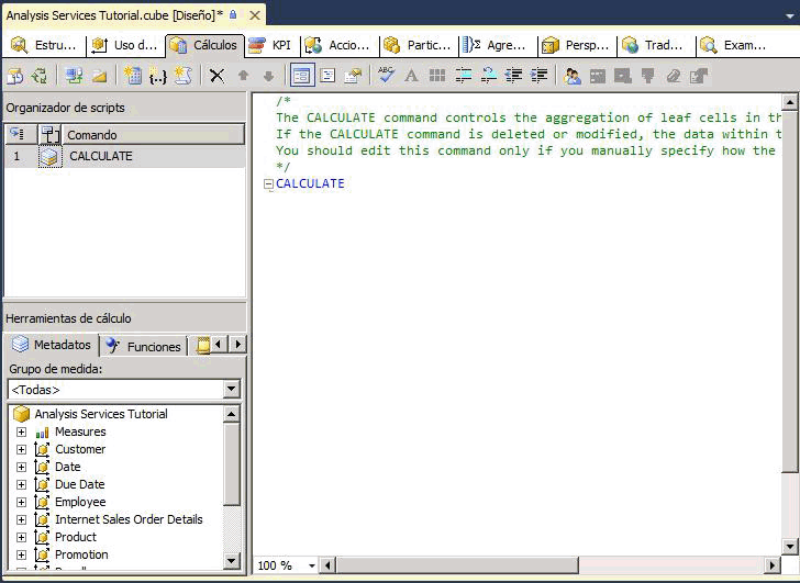 Pestaña Cálculos del Diseñador de cubos
