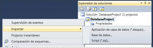 Menú de importación de SSDT