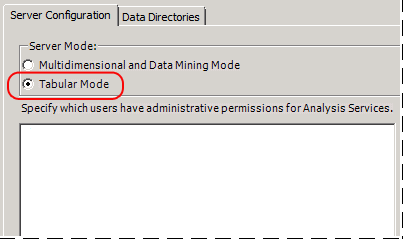Página de instalación con opciones de configuración de Analysis Services