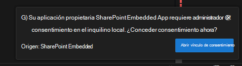 elemento emergente grant admin consent (conceder consentimiento del administrador)