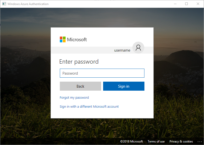 Interfaz de usuario de autenticación de Windows&nbsp;Azure al usar la autenticación interactiva de Active Directory.