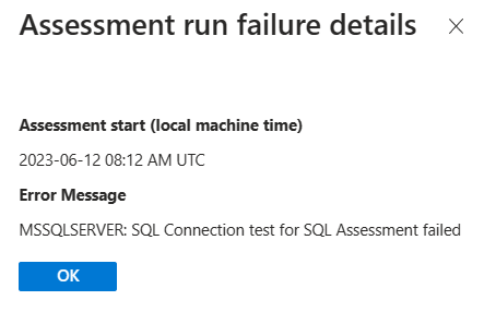 Instantánea en la que aparece un mensaje de error que indica que SQL&nbsp;Server está sin conexión.