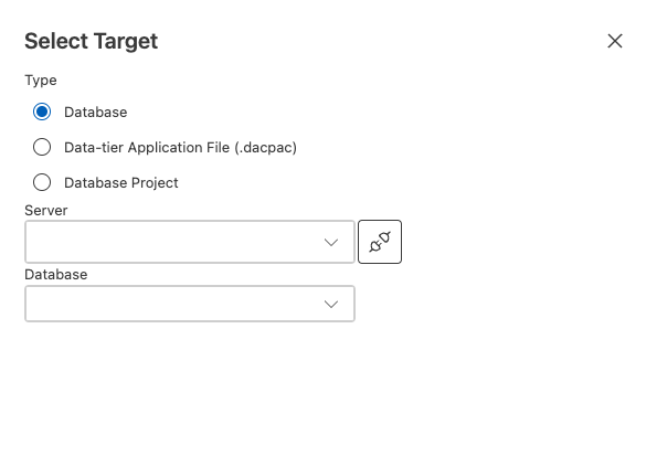 Captura de pantalla del cuadro de diálogo Selección de origen de comparación de esquemas en Visual Studio Code.