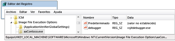 Entrada de inicio del depurador automático en regedit.exe