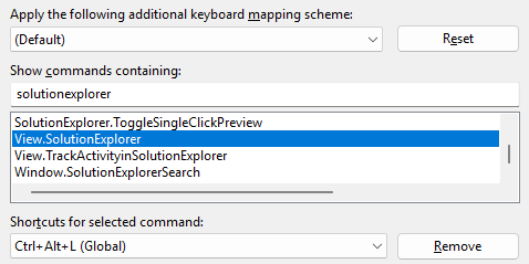 Captura de pantalla del método abreviado de teclado para el comando View.SolutionExplorer.