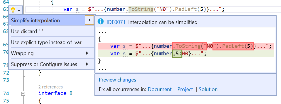 Captura de pantalla de Simplificación de la interpolación de cadenas.