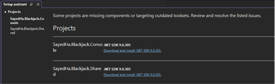 Captura de pantalla del Asistente para la instalación de C#.
