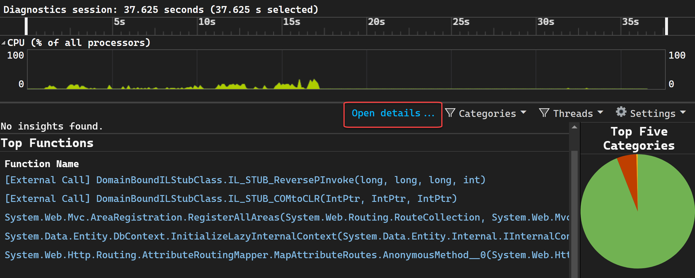 Vista de Abrir detalles seleccionada Captura de pantalla en la que se muestra Abrir detalles seleccionado.