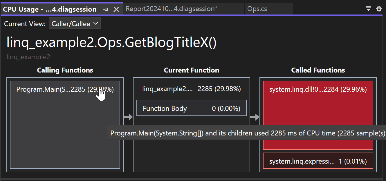 Captura de pantalla en la que se muestra Flame Graph con el menú contextual.