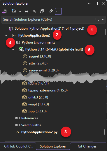 Captura de pantalla que muestra el Explorador de soluciones.