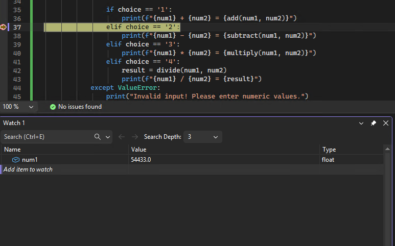 Captura de pantalla que muestra la salida de depuración de una prueba unitaria de Python en Visual Studio.