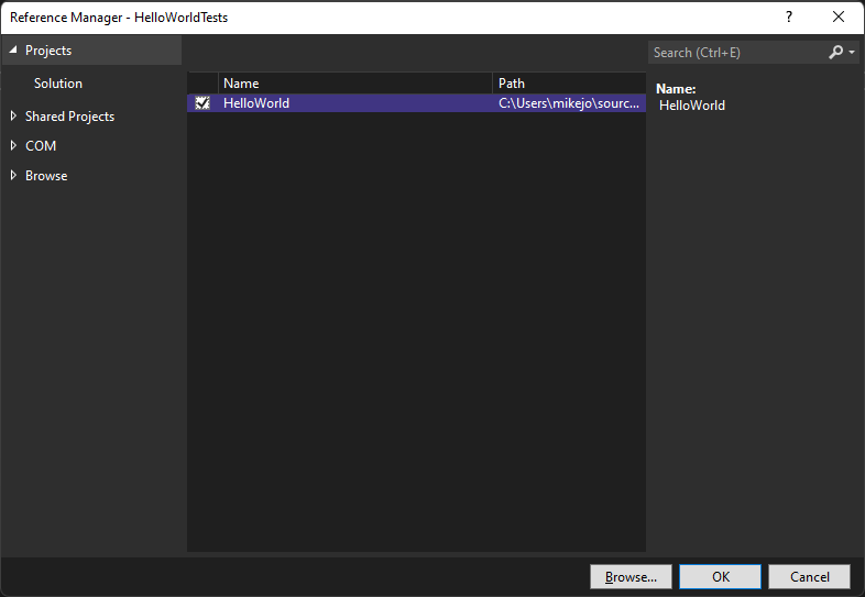 referencia de proyecto en Visual Studio
