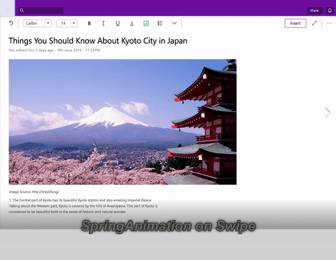Animación de resorte al deslizar el dedo