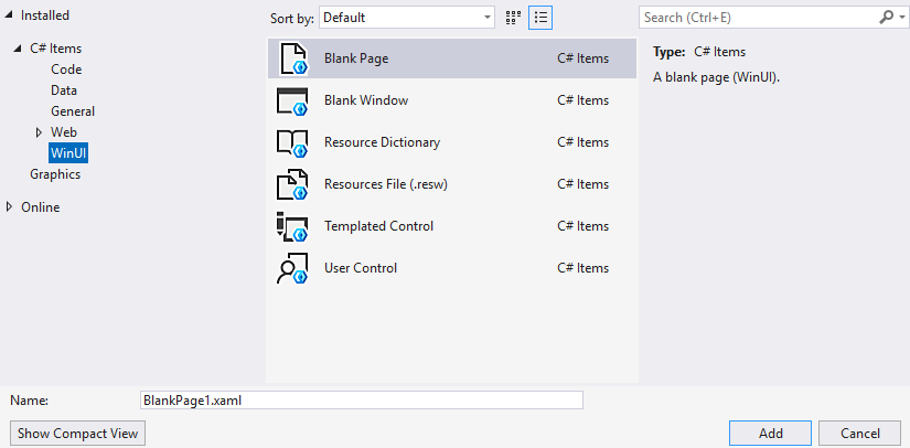 Plantillas de elementos de WinUI