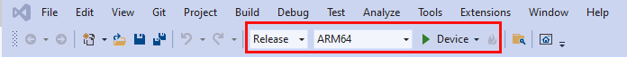 Captura de pantalla de la configuración de compilación de Visual Studio para si el usuario está conectado a través de un cable USB.