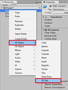 Crear un objeto Text 3D.