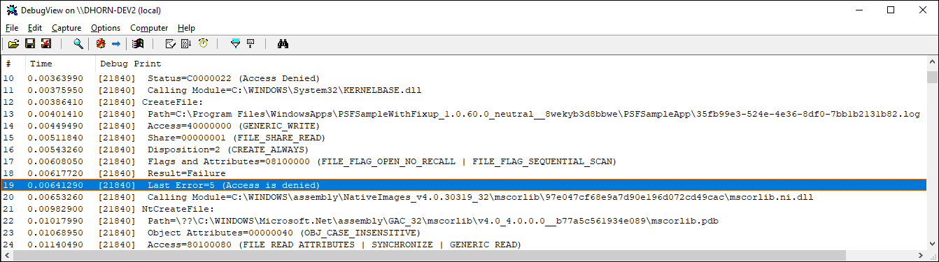 Acceso de TraceShim denegado
