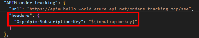 Captura de pantalla de la configuración del encabezado de autenticación para un servidor MCP