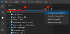 Recorte de pantalla de cómo eliminar un grupo de recursos en VS Code mediante la extensión Azure Tools.