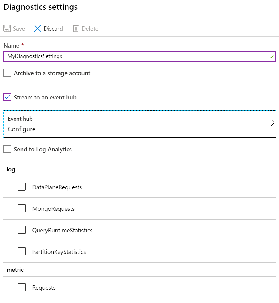 panel de configuración de diagnósticos