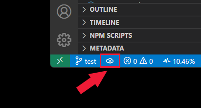 Captura de pantalla de la barra de estado de Visual Studio Code con el icono de envío resaltado.