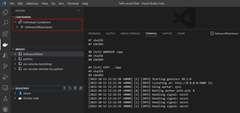 Captura de pantalla que muestra un ejemplo de ejecución de un contenedor en VS Code.