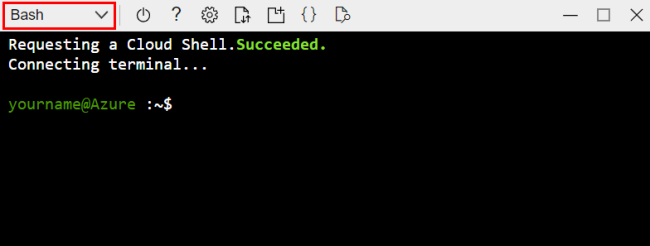 Captura de pantalla que muestra cómo seleccionar la opción Bash en Cloud Shell.