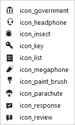 icon_insect, icon_key, icon_list, icon_megaphone icon_paint_brush, icon_paint_brush  icon_parachute, icon_response, icon_review, icon_ribbon, icon_sticky_note