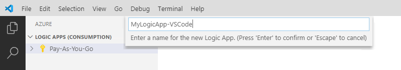 Captura de pantalla que muestra un nombre especificado para una aplicación lógica.