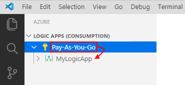 Captura de pantalla que muestra una suscripción expandida de Azure con aplicaciones lógicas asociadas.