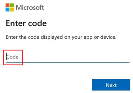 Captura de pantalla que muestra el código de Microsoft.
