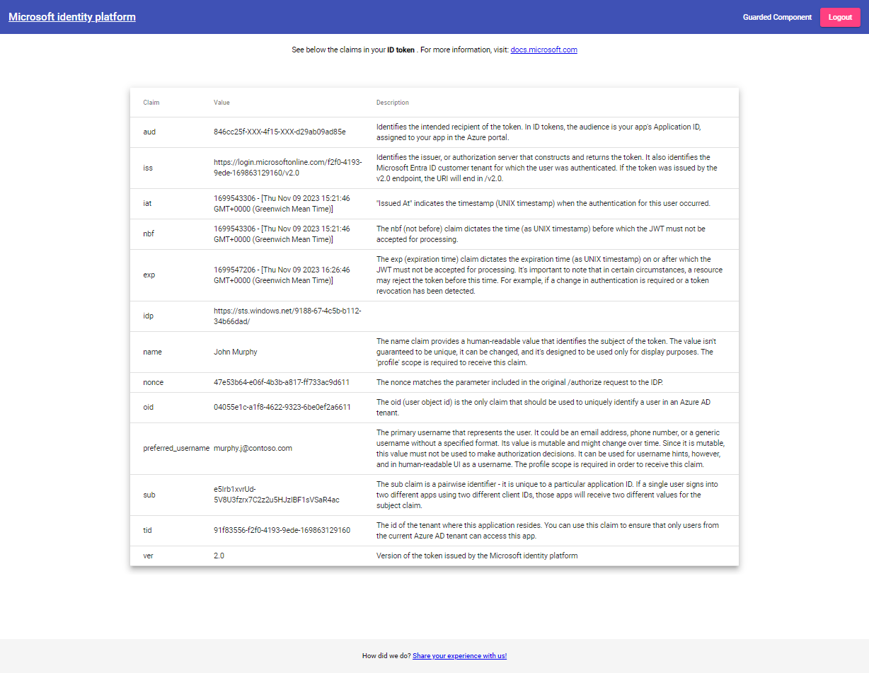 Explorador web que muestra la aplicación con la sesión iniciada