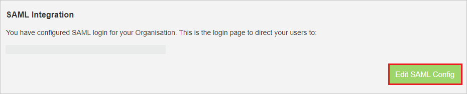 Captura de pantalla que muestra la página Integración de SAML con la opción Editar configuración de SAML.