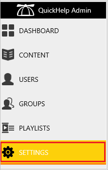 Captura de pantalla con la opción de configuración seleccionada en el menú de administrador de QuickHelp