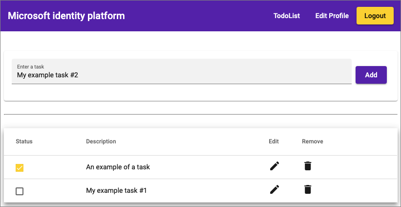 Capture d’écran montrant l’appel de l’exemple d’application Angular à la liste des tâches.