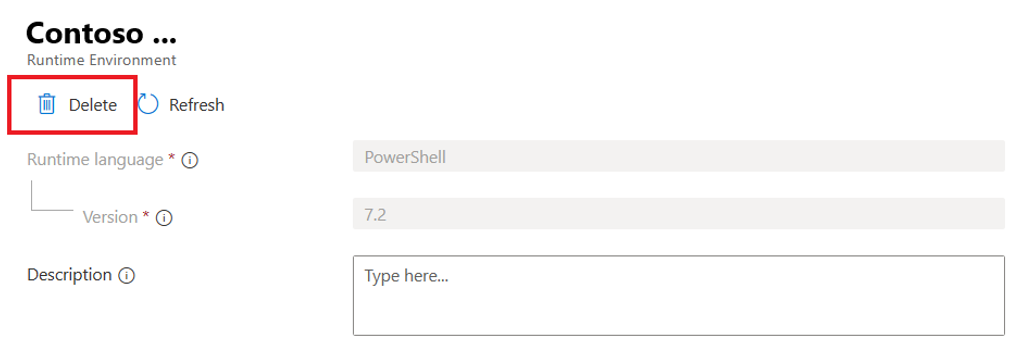 Capture d’écran montrant comment supprimer l’environnement Runtime.