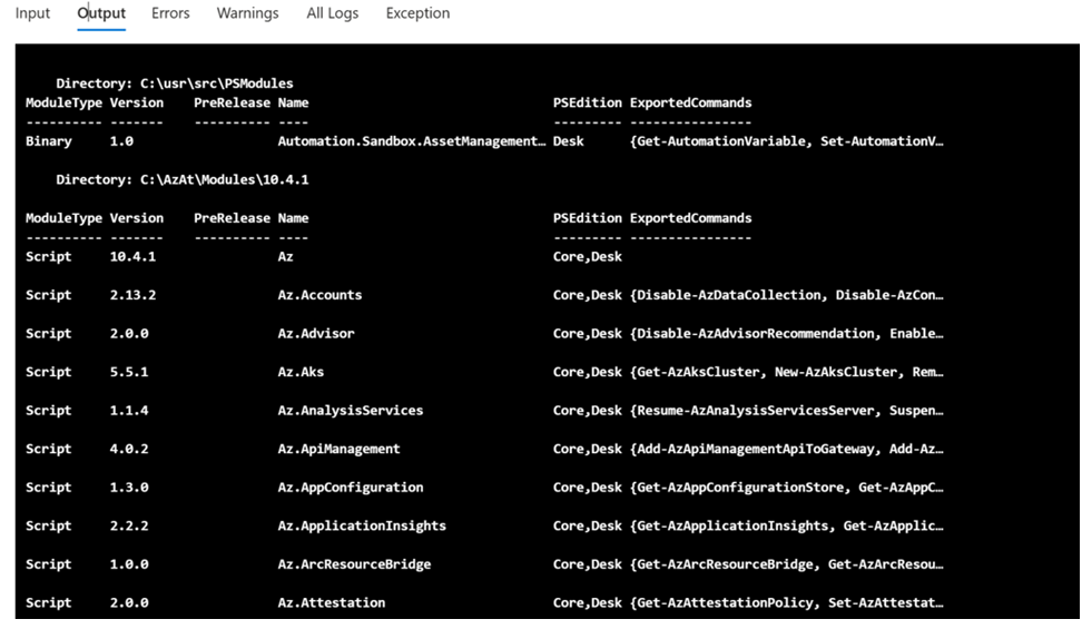 Capture d’écran montrant les composants du package PowerShell.