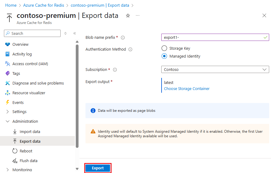 Capture d’écran montrant le bouton Exporter.