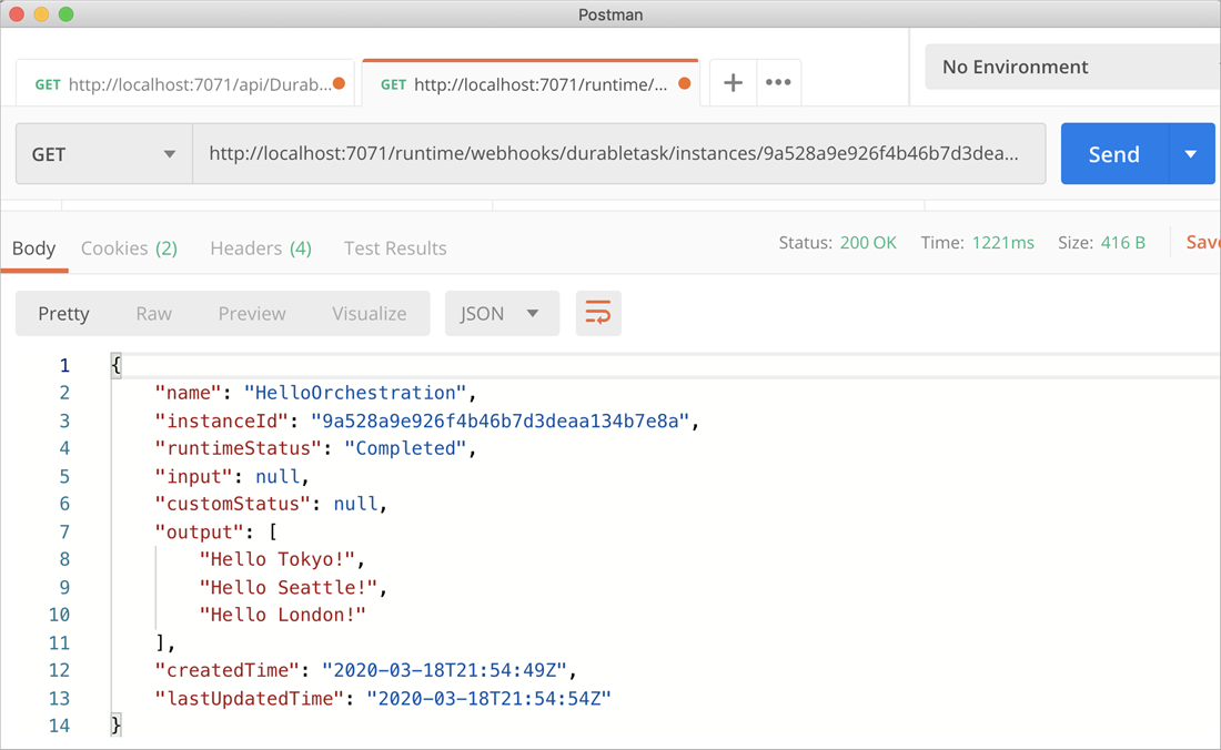 Capture d'écran qui présente le code d'application Durable Functions dans Visual Studio Code.