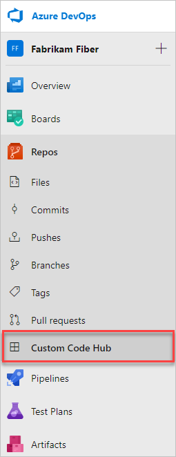 Capture d’écran d’un hub personnalisé ajouté à Azure Repos.