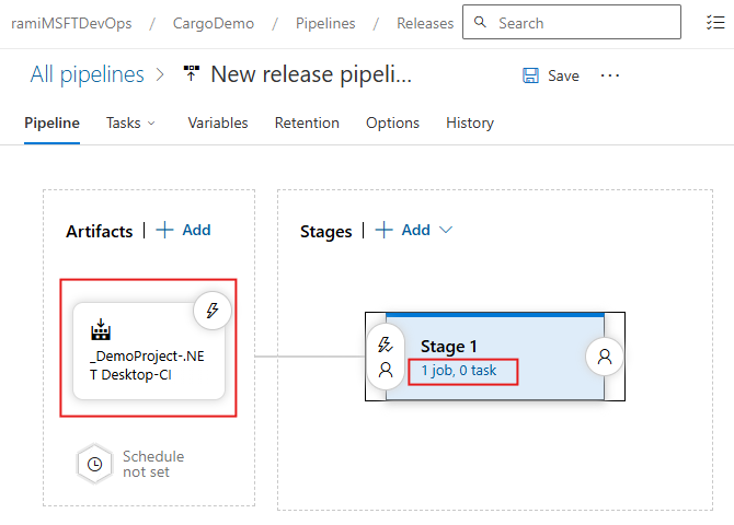 Capture d’écran montrant comment configurer un pipeline de mise en production classique pour le déploiement de base de données.