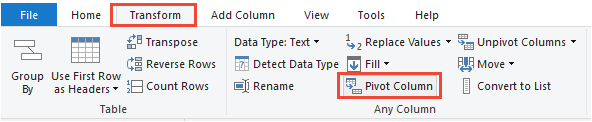 Menu Transformer, option Colonne de pivot.