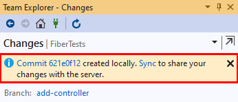 Capture d’écran montrant le lien détails de la validation dans « Team Explorer » dans Visual Studio 2019.