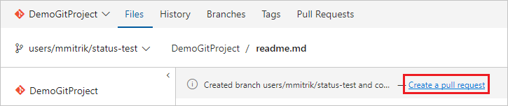 Sélectionnez Créer une pull request à partir de la barre de suggestions