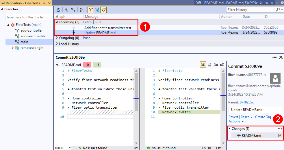 Capture d’écran du menu Référentiel Git dans Visual Studio 2019.